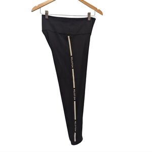 Peloton Black Leggings with White Stripe And Peleton Print Down Leg Size Large